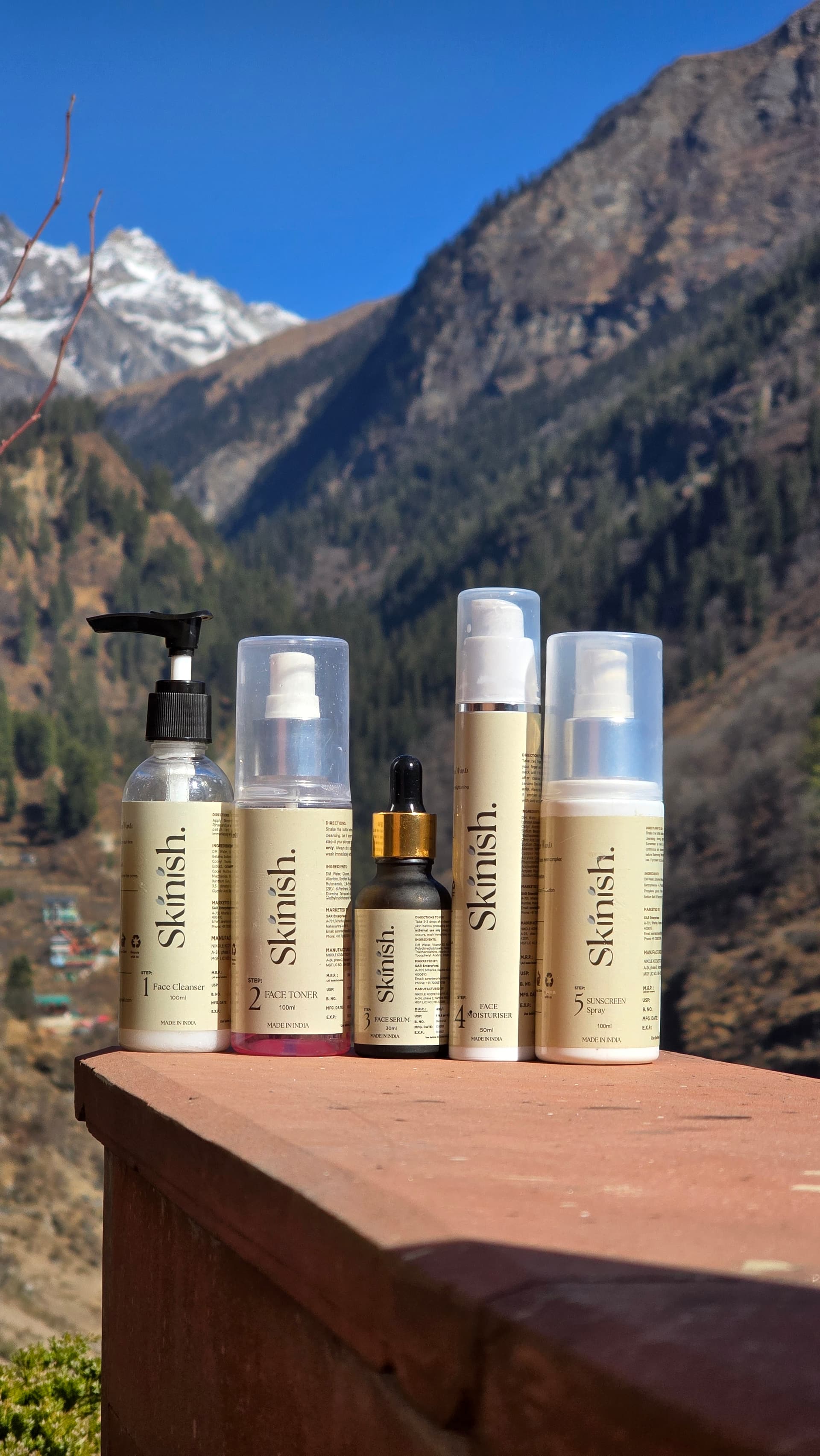 Skinish products against mountain backdrop