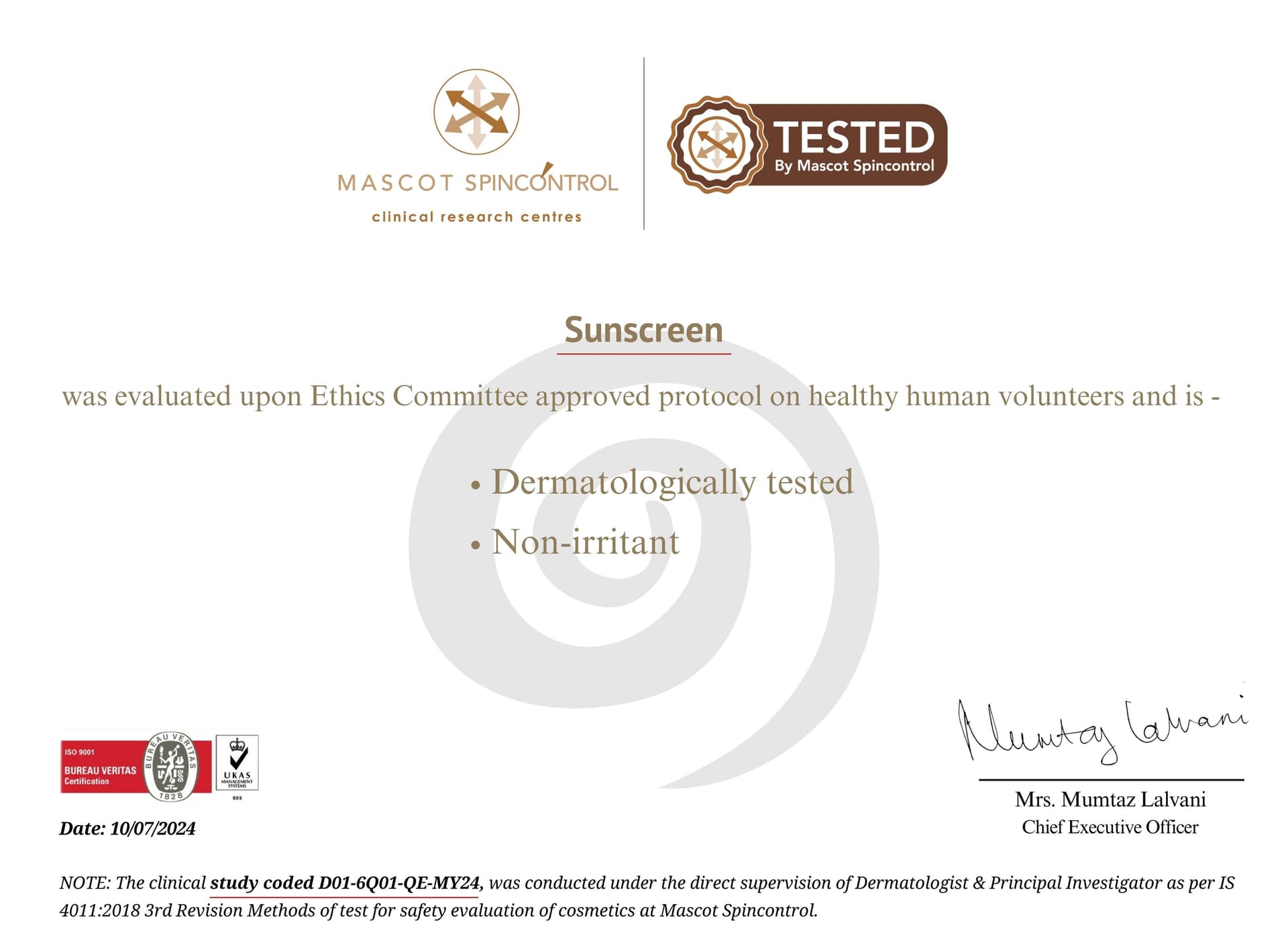 Step 5 — Sunscreen Spray certificate