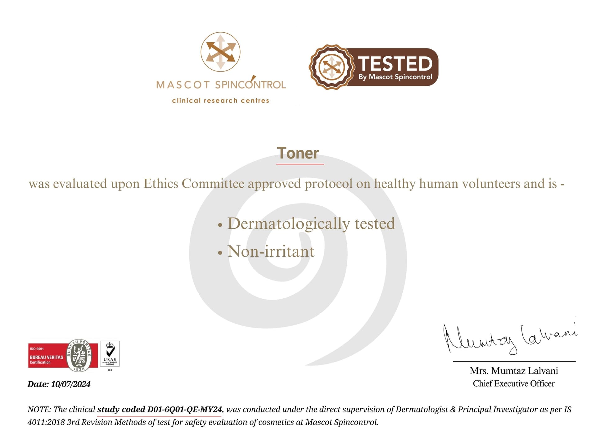 Step 2 — Face Toner certificate
